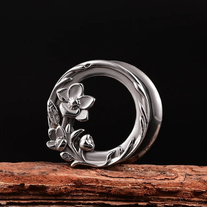 Carved Out Flower Tunnels | Double Flared Steel Plugs - DustyJewelz