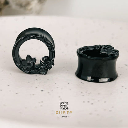 Carved Out Flower Tunnels | Double Flared Steel Plugs - DustyJewelz