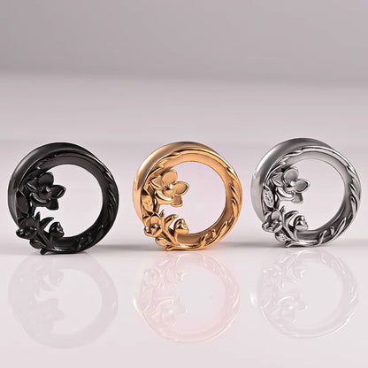 Carved Out Flower Tunnels | Double Flared Steel Plugs - DustyJewelz