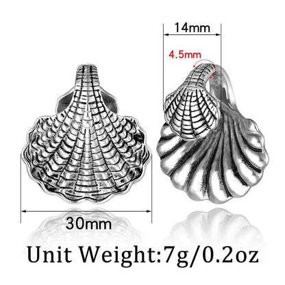 Carved Sea Shell Ear Weights | Steel Lobe Hanger - DustyJewelz