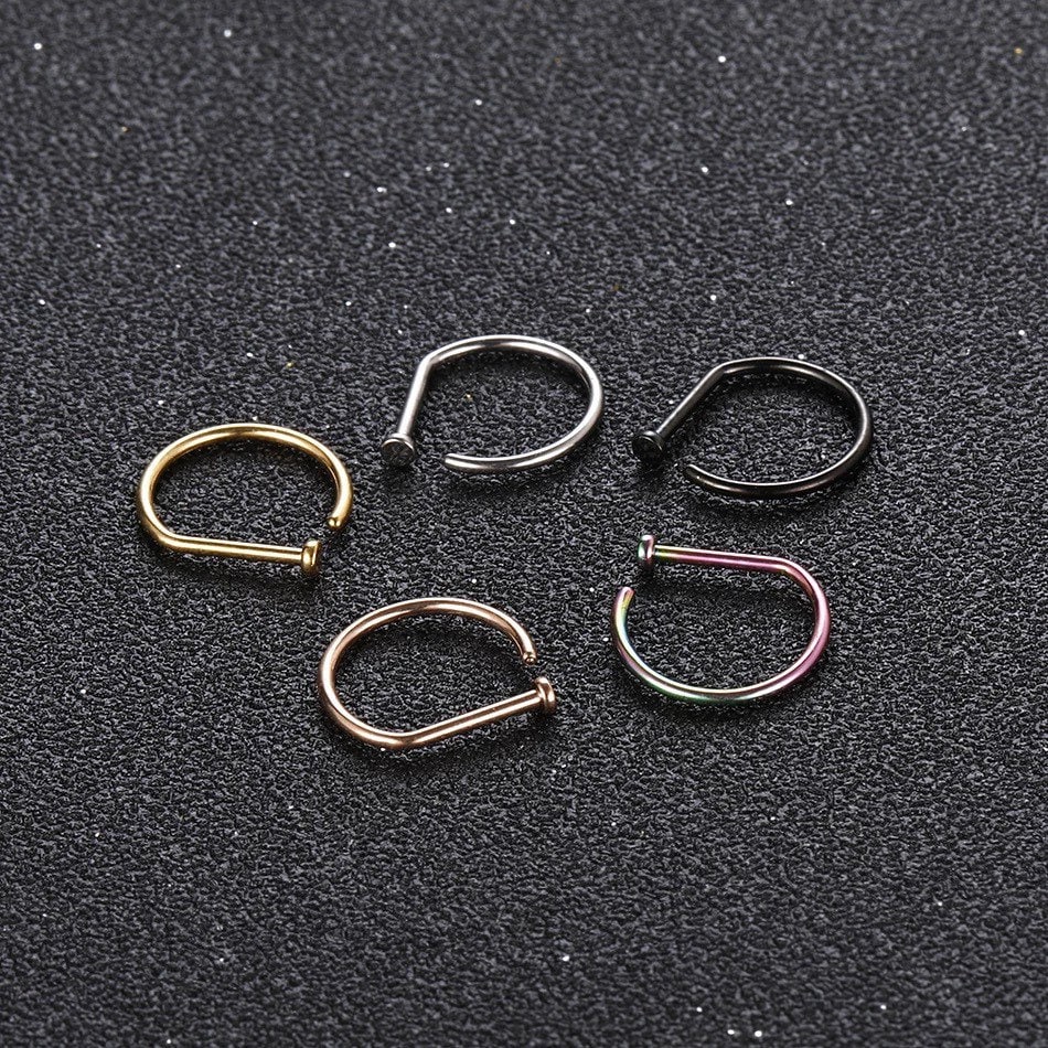 Classic Open Nose Ring | D-Shape Hoop | Flat Back - DustyJewelz