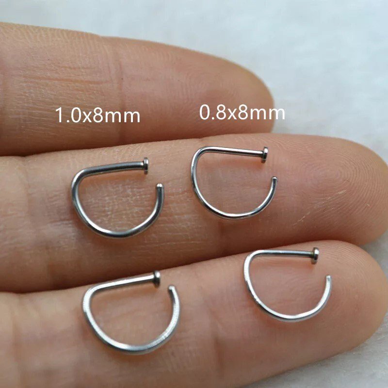 Classic Open Nose Ring D Shape Hoop Flat Back DustyJewelz