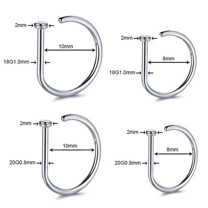 Classic Open Nose Ring | D-Shape Hoop | Flat Back - DustyJewelz