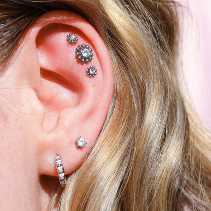 Crystal Beaded Labret Ear Stud | Medusa | 16g Surgical Steel | Tragus Bar | Forward Helix | Conch | Monroe | Philtrum | Lip Piercing - DustyJewelz
