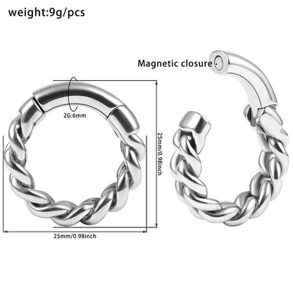 Cuban Chain Circle Ear Weights | Hinged Lobe Hoop Hangers - DustyJewelz