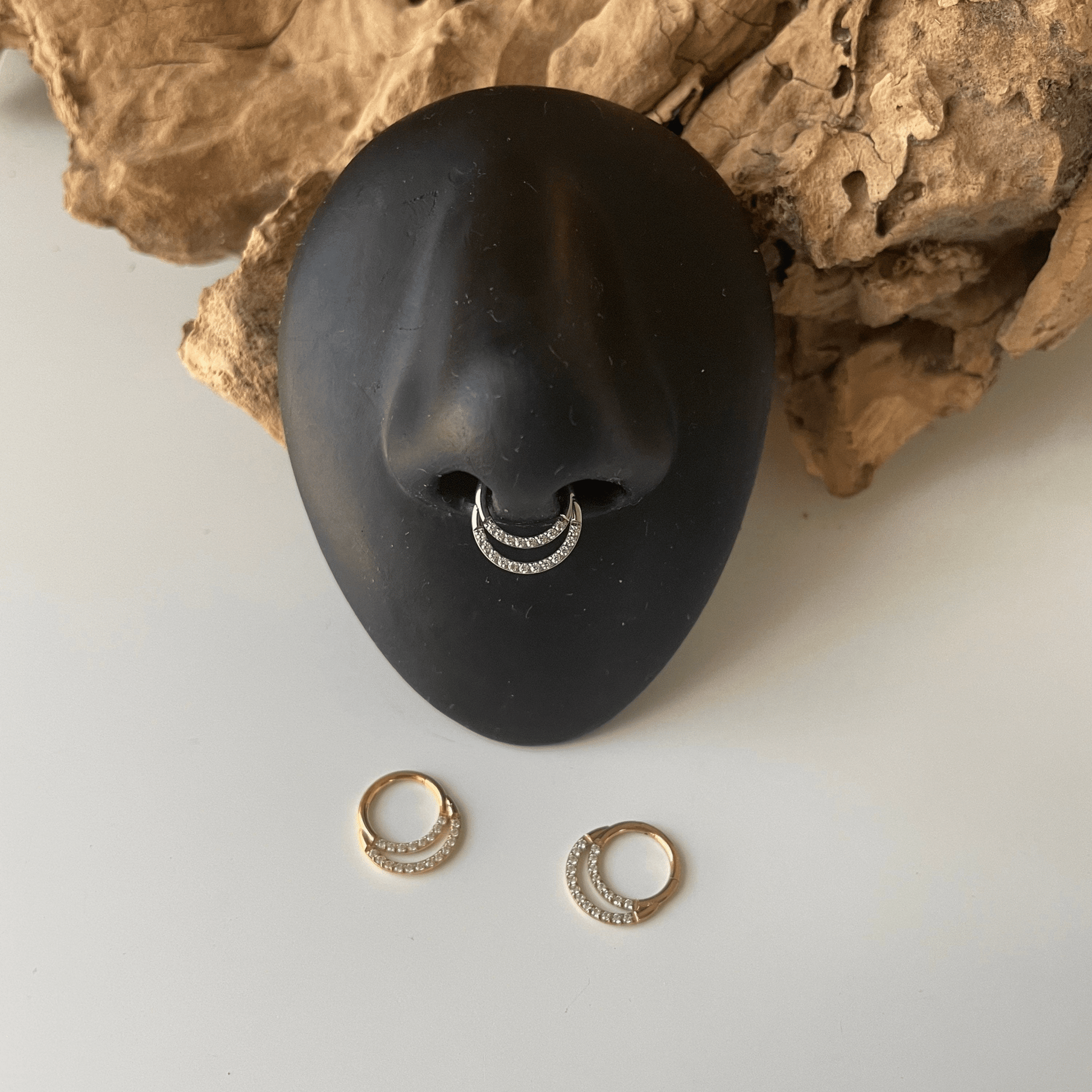 CZ Paved Double Layered Septum Ring | Nose Clicker - DustyJewelz