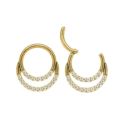 CZ Paved Double Layered Septum Ring | Nose Clicker - DustyJewelz