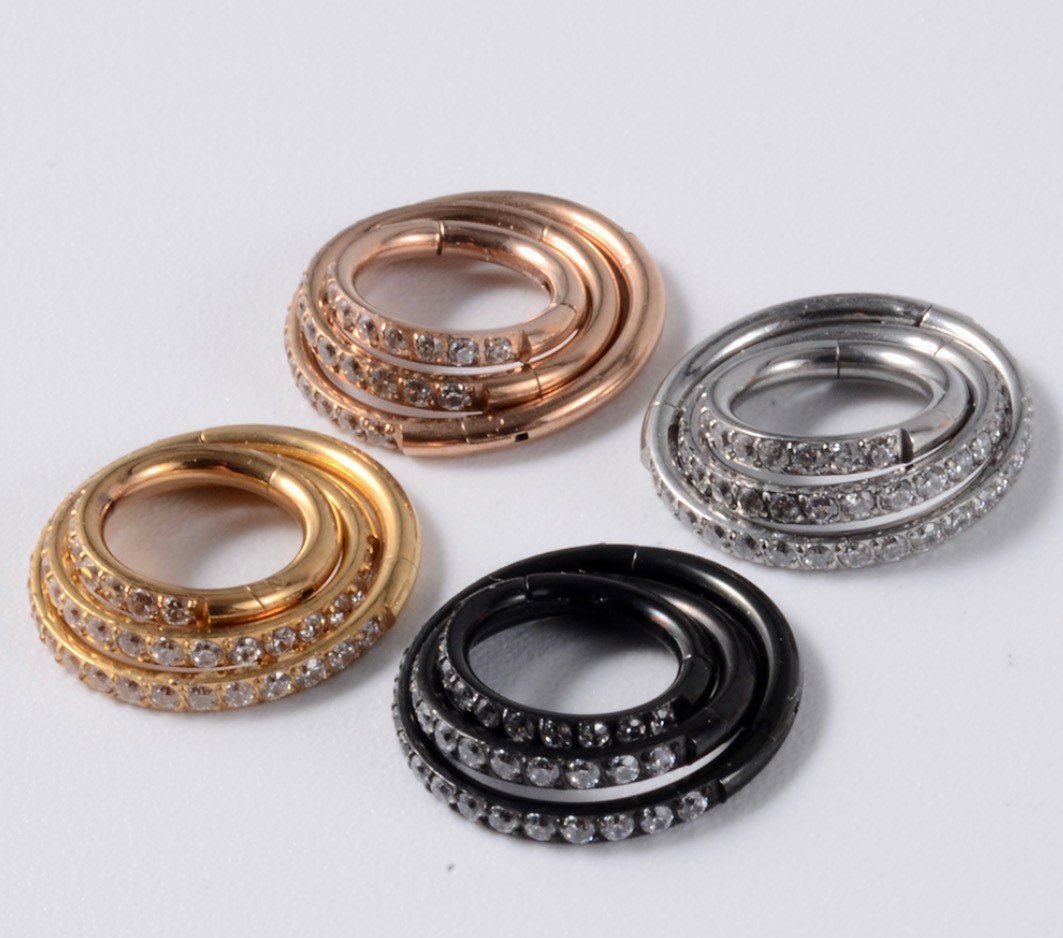 CZ Paved Ring Stack Set For Stretched Ears - DustyJewelz