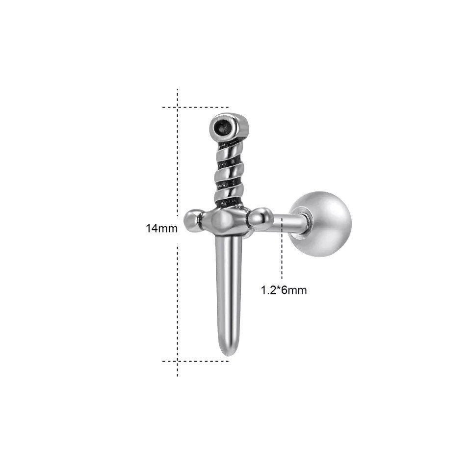 Dagger Piercing Stud | Barbell |Cartilage Earring 16g - DustyJewelz
