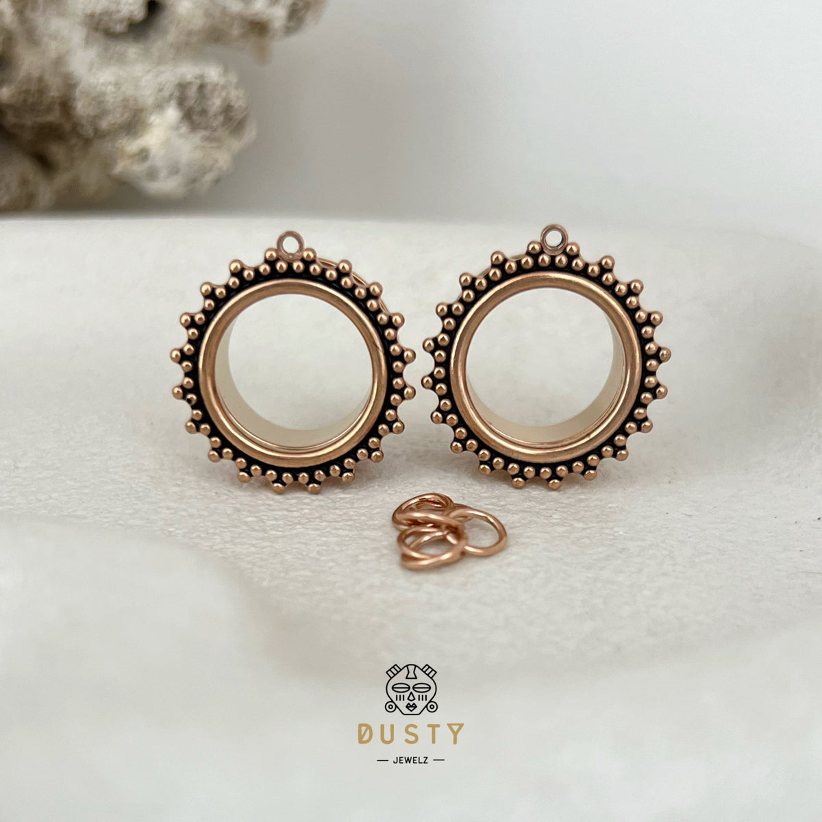Rose Gold Gem Filigree Screw Fit Tunnels Plugs - Surgical Steel 316L Ear Gauges