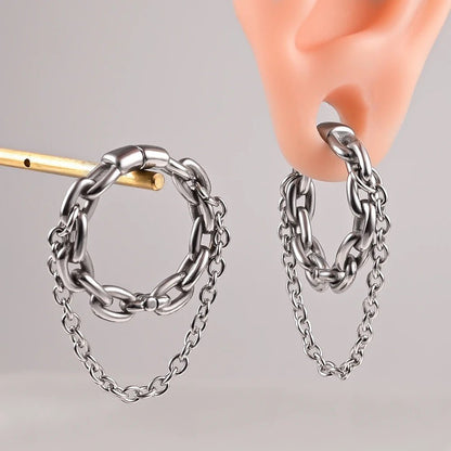 Double Chain Circle Ear Weights | Hinged Lobe Hoop Hangers - DustyJewelz