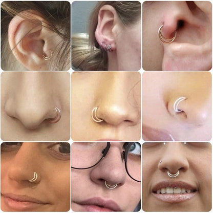 Double Layered Nose Ring | Hoop | Stud | Moon Shaped | Body Jewelry | Piercing | Stainless Steel | Septum | Tragus - DustyJewelz