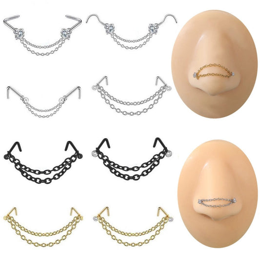 Double Nose Chain And Studs Set - DustyJewelz