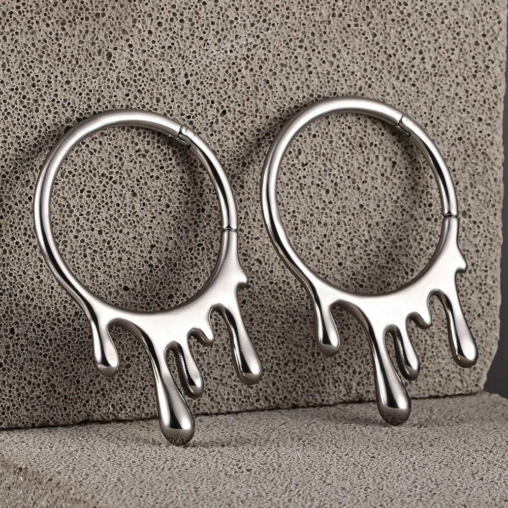 Dripping Steel Hoop Ear Weights | Lobe Hangers - DustyJewelz