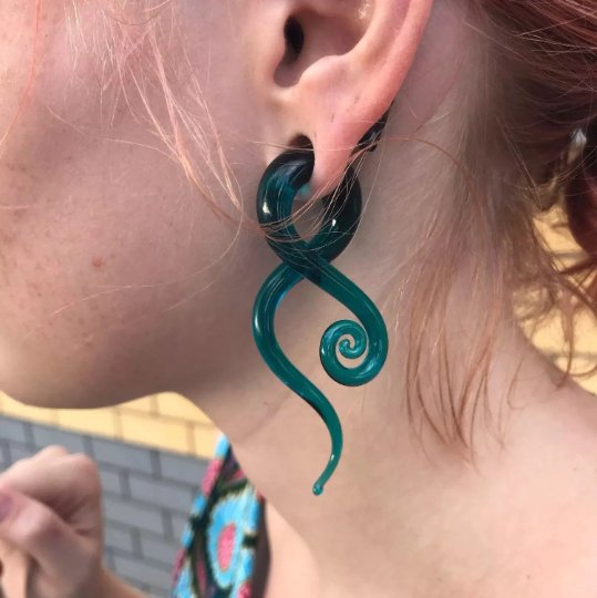 Glass Snake Curl Ear Hangers | Spiral Tapers - DustyJewelz
