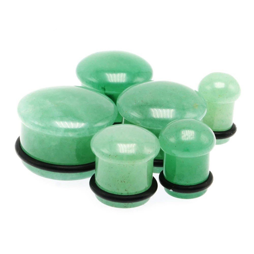 Green Aventurine Stone Plugs | Convex Single Flare - DustyJewelz