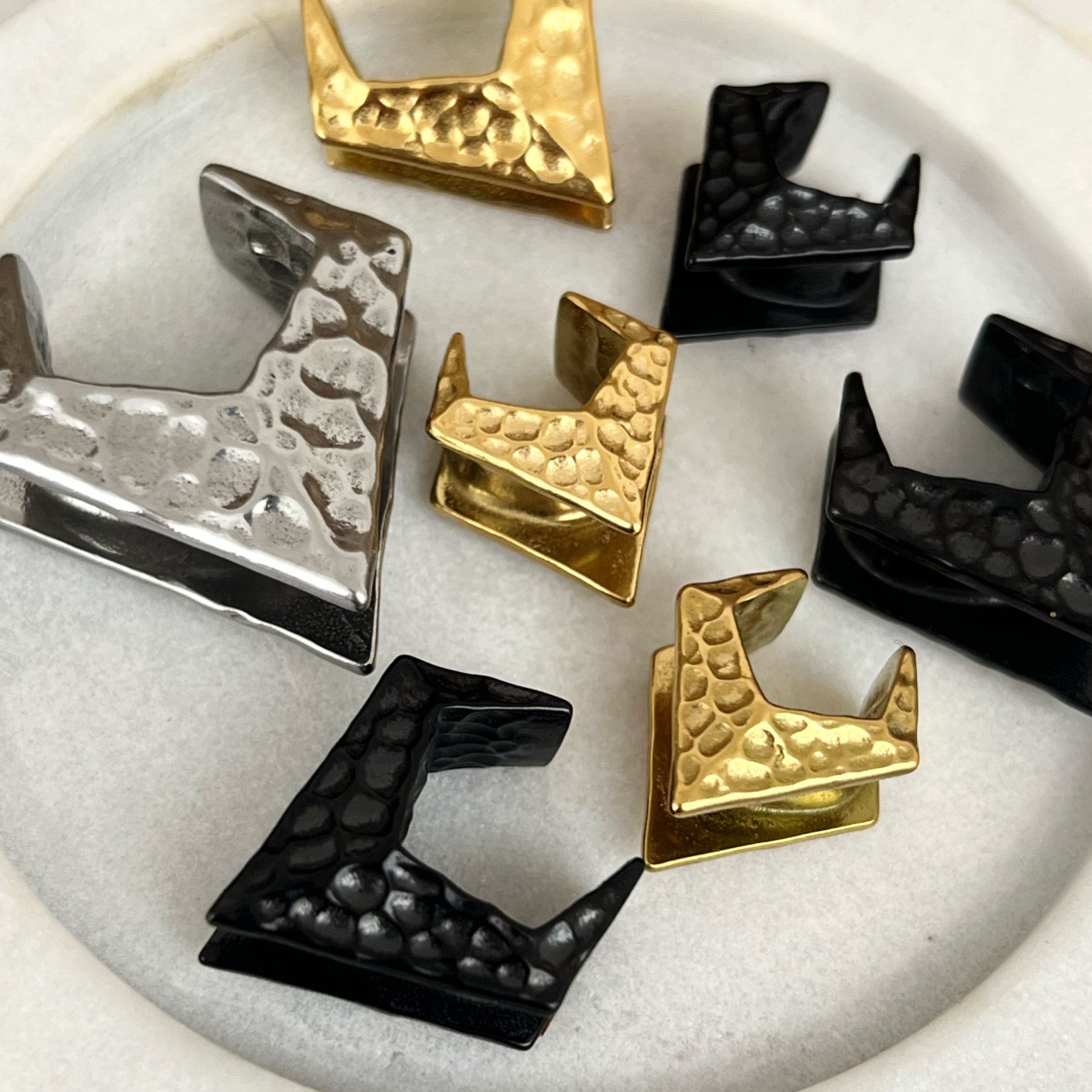 Hammered Triangle Saddle Spreader Plugs | Lobe Hangers – DustyJewelz