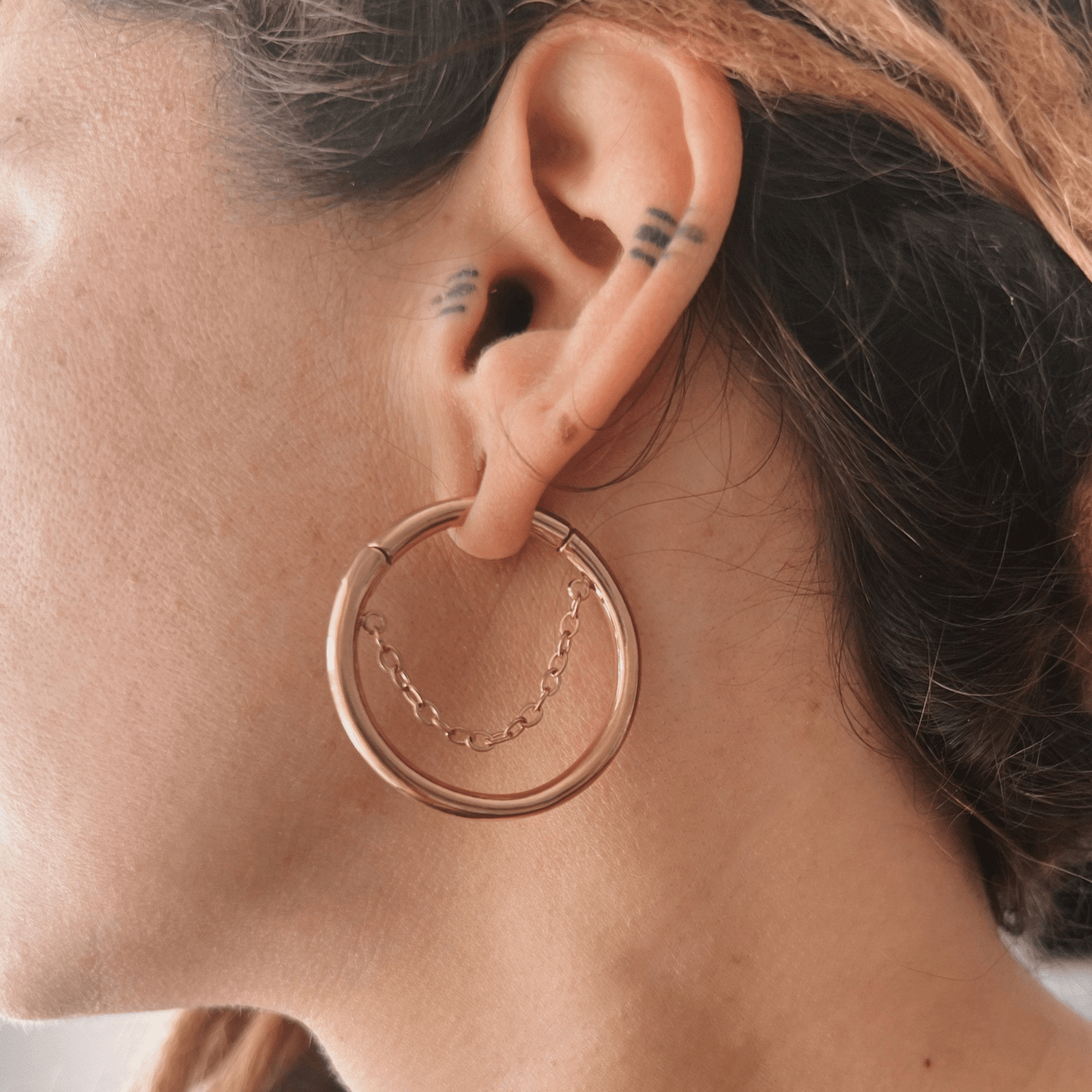 Hoop Ear Weights With Centred Chain - DustyJewelz