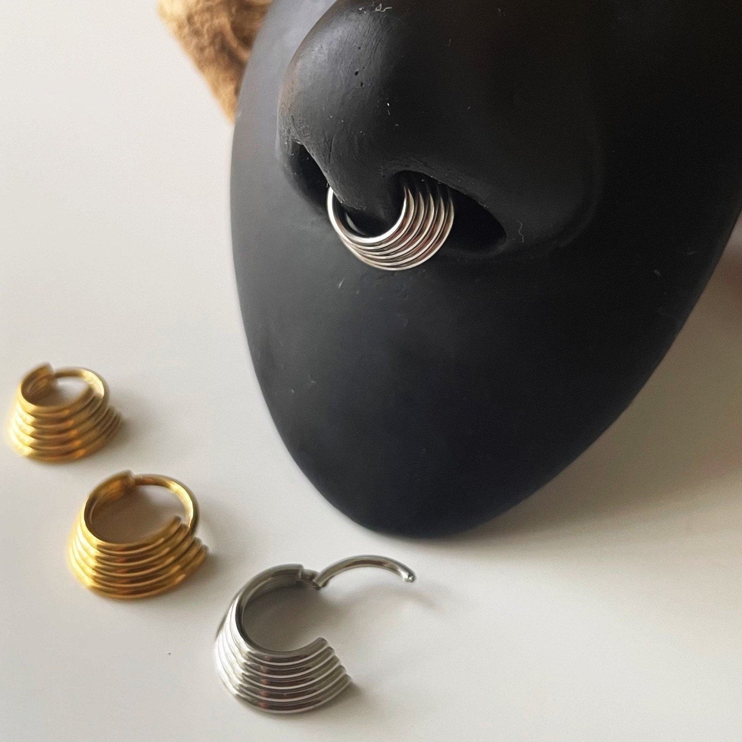 Layered Septum Ring | Five Stack Nose Clicker Ring - DustyJewelz