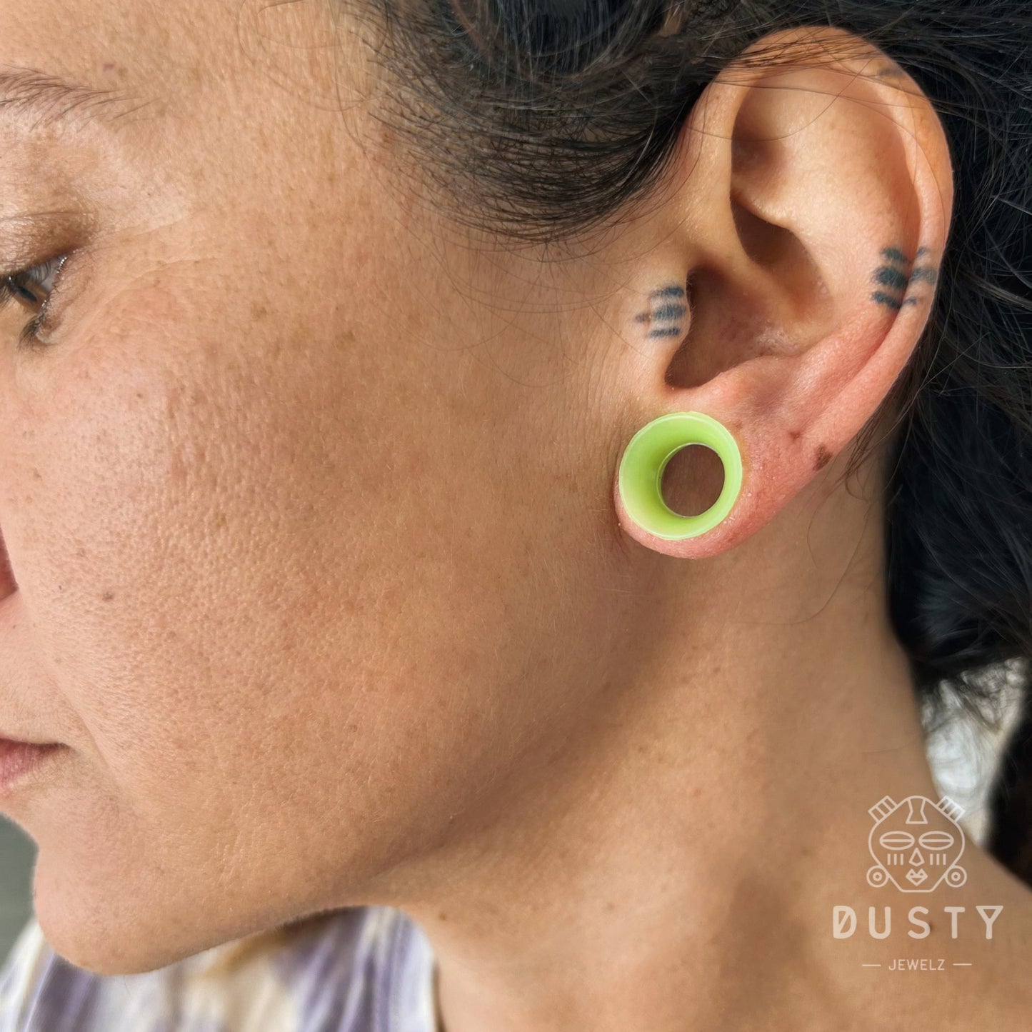 Lime Green Silicone Ear Skins | Flexible Tunnels - DustyJewelz