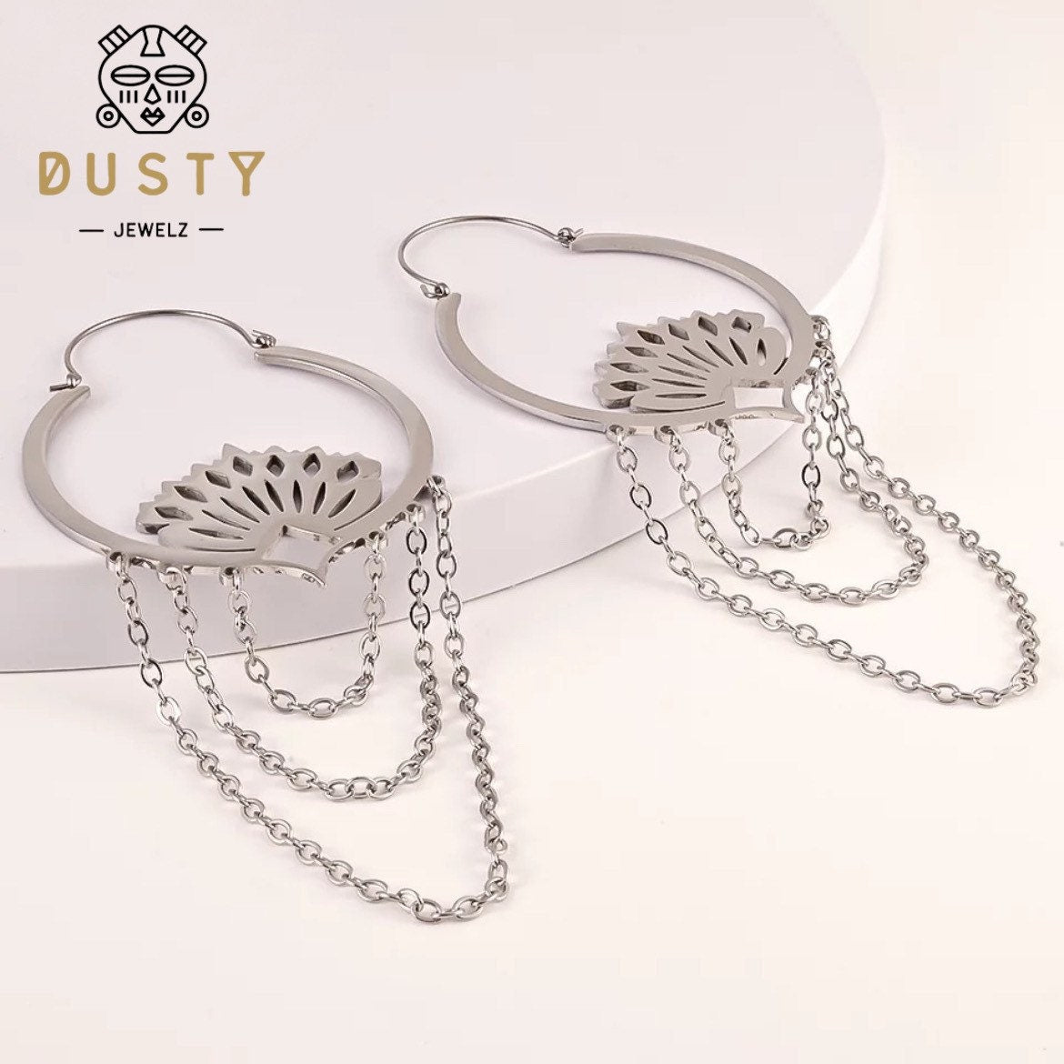 Lotus Chain Earrings - DustyJewelz