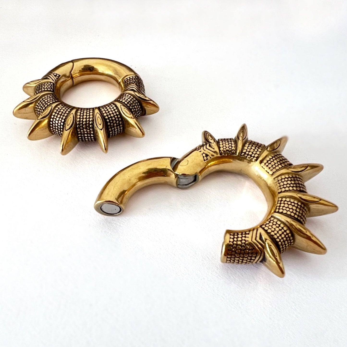 Carved Spike Hoop Ear Weights | Magnet Closure Hoops