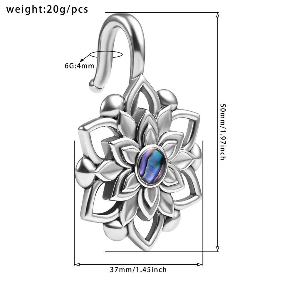 Mandala Abalone Shell Ear Weights | Flower Lobe Hangers