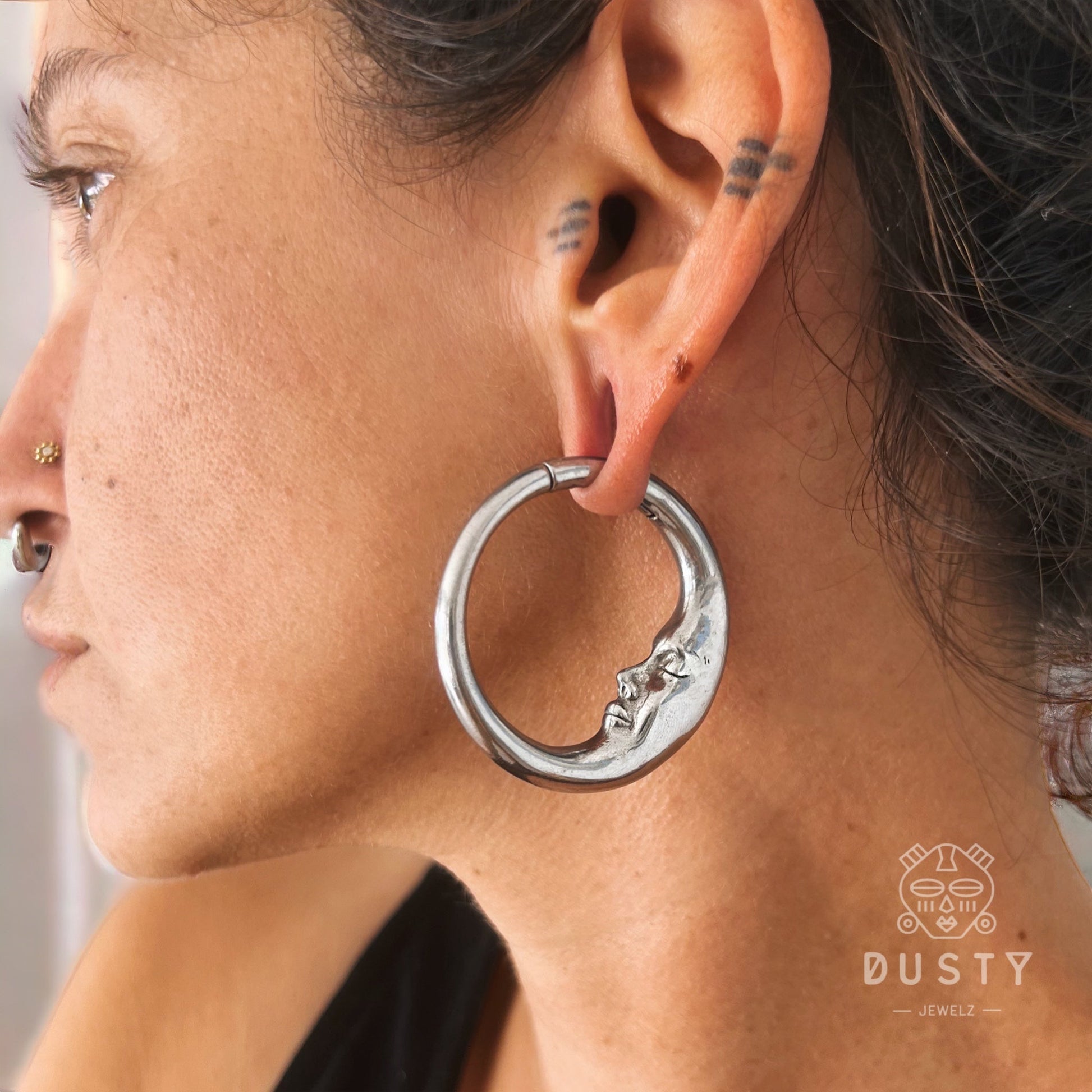 Moon Ear Weights | Crescent Hoop Lobe Hangers - DustyJewelz