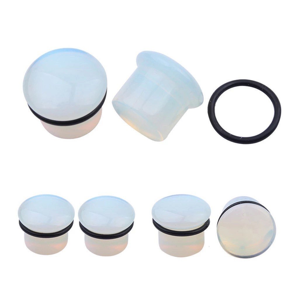 Opalite Stone Plugs | Convex Single Flare - DustyJewelz