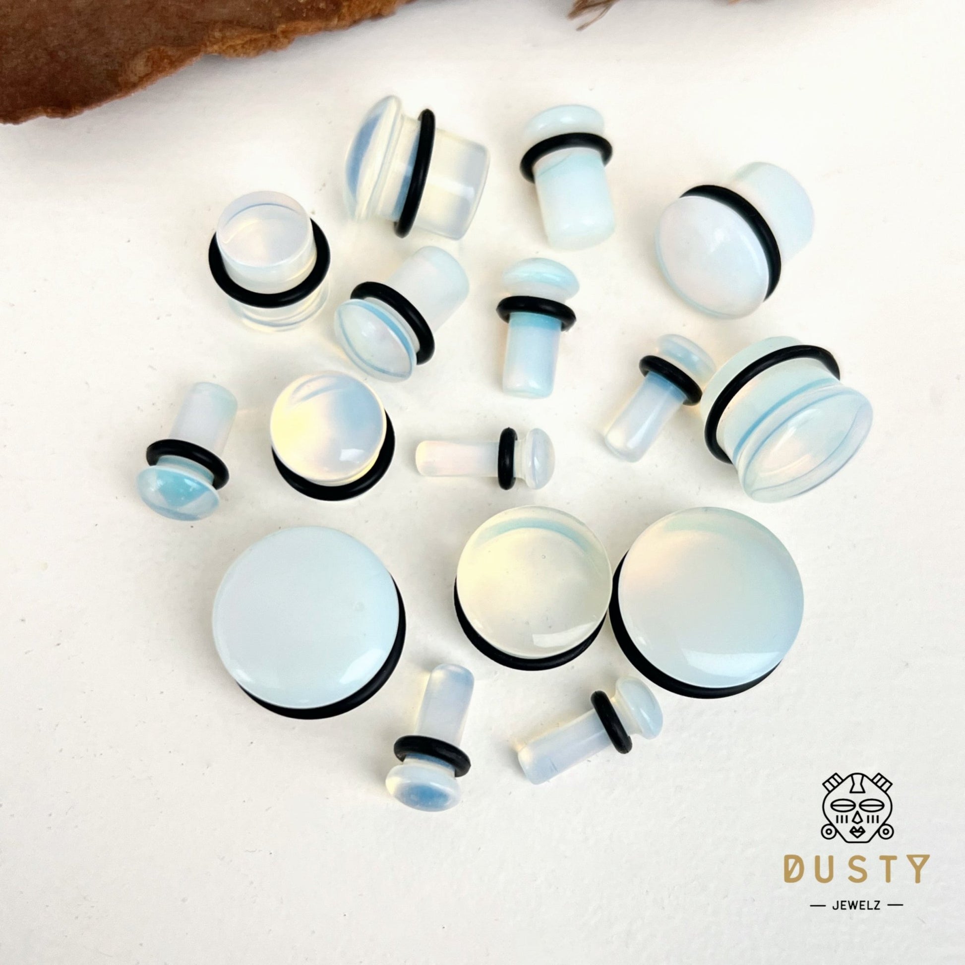 Opalite Stone Plugs | Convex Single Flare - DustyJewelz