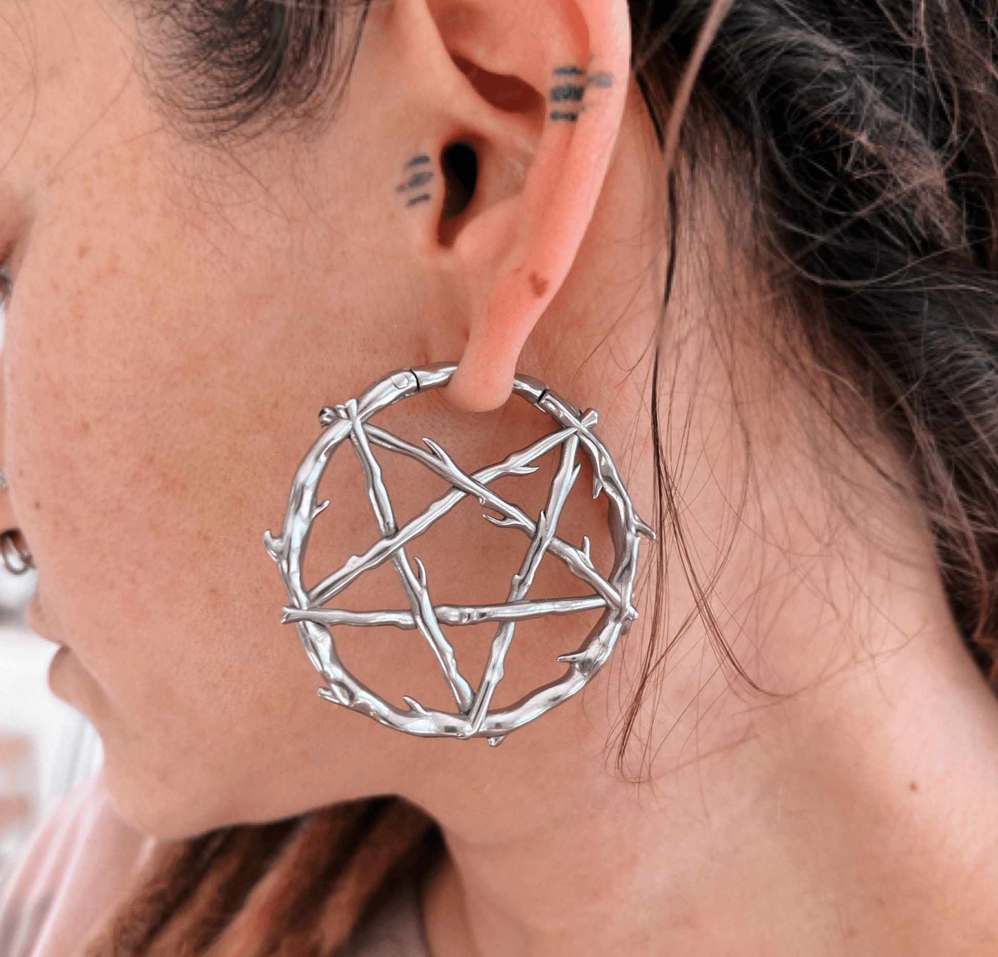 Pentagram Ear Weights | Hoop Lobe Hangers - DustyJewelz