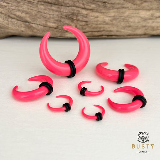 Pink Buffalo Horn Septum Pincher | Acrylic Crescent Tapers - DustyJewelz
