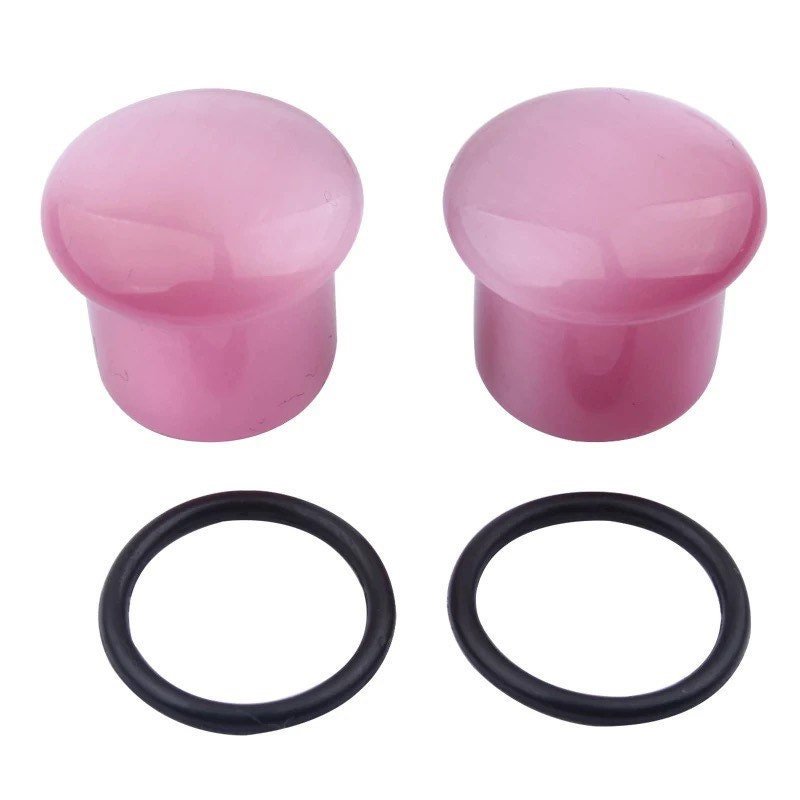Pink Cat Eye Stone Plugs | Single Flare - DustyJewelz
