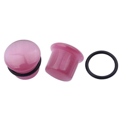 Pink Cat Eye Stone Plugs | Single Flare - DustyJewelz