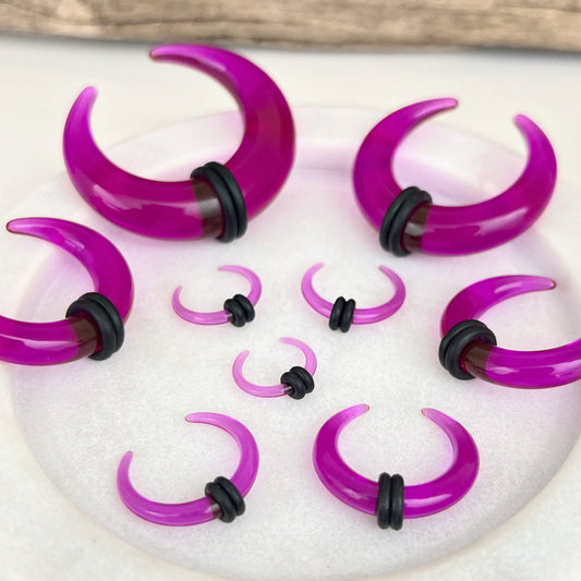 Purple Buffalo Horn Septum Pincher | Acrylic Crescent Tapers - DustyJewelz
