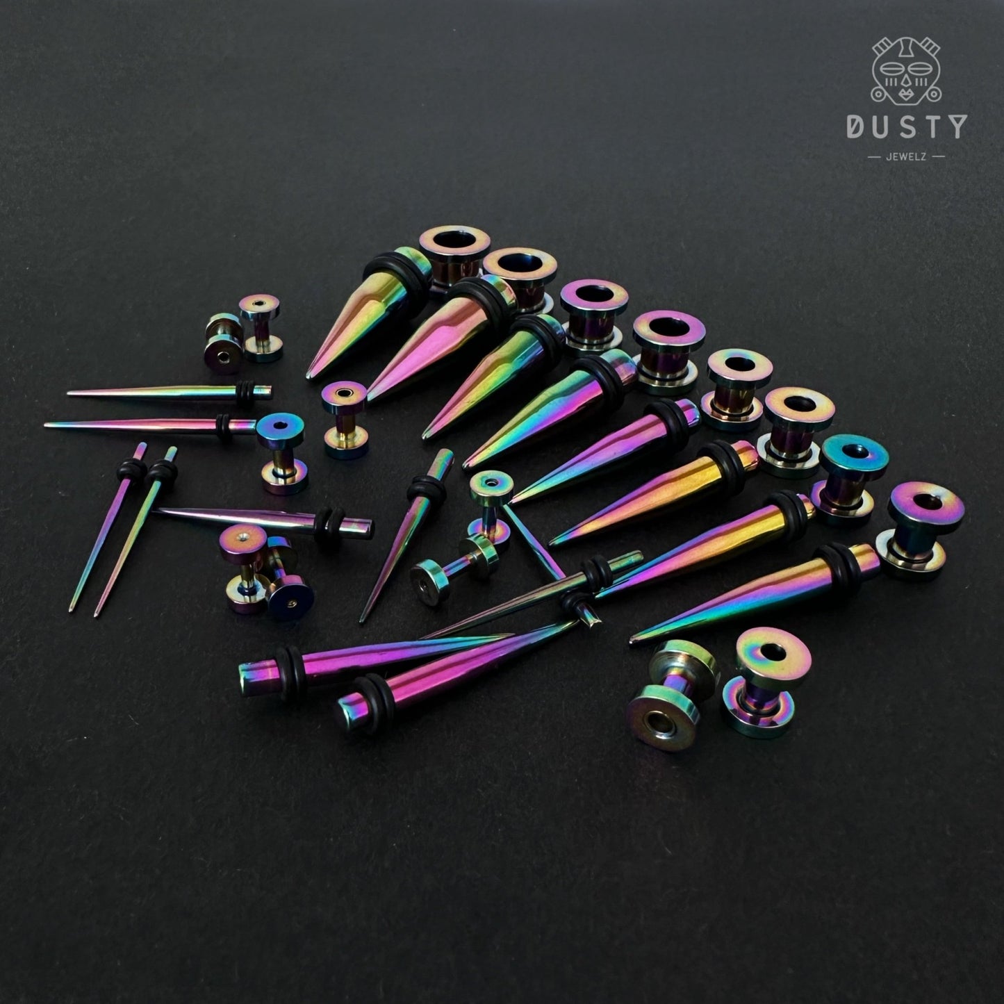 Rainbow Surgical Steel Taper & Screw Back Tunnel Kit | 36 Pieces - DustyJewelz