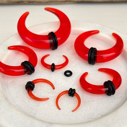 Red Buffalo Horn Septum Pincher | Acrylic Crescent Tapers - DustyJewelz