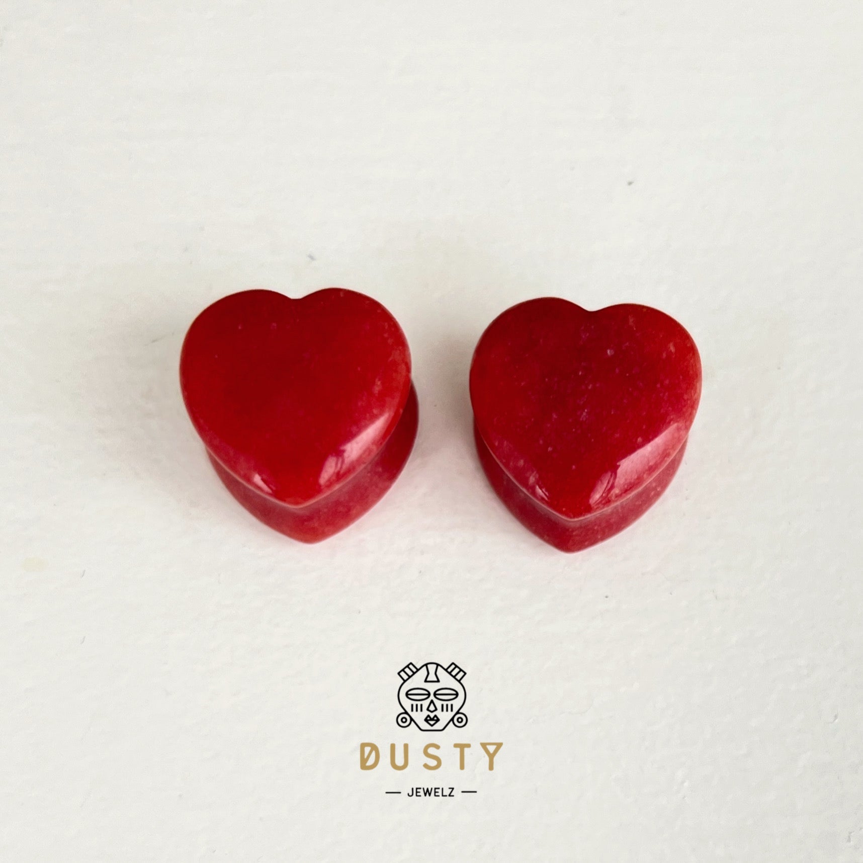 Red Jade Heart Shaped Stone Plugs | Double Flare - DustyJewelz