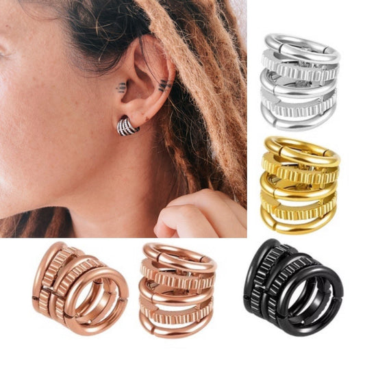 Ringed Lobe Clips | Ear Hangers | Textured Ring Stack Cuffs - DustyJewelz