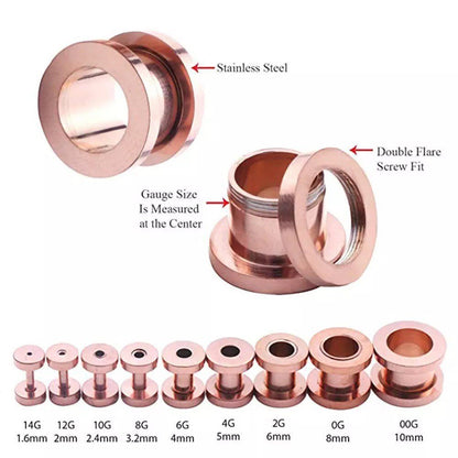Rose Gold Surgical Steel Taper & Screw Back Tunnel Kit | 36 Pieces - DustyJewelz