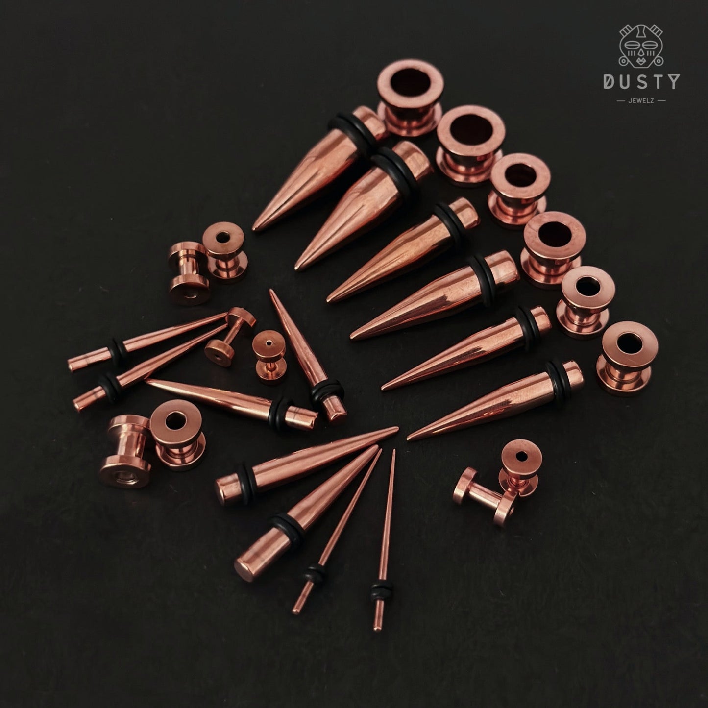 Rose Gold Surgical Steel Taper & Screw Back Tunnel Kit | 36 Pieces - DustyJewelz