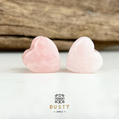 Rose Quartz Heart Shaped Stone Plugs | Double Flare - DustyJewelz
