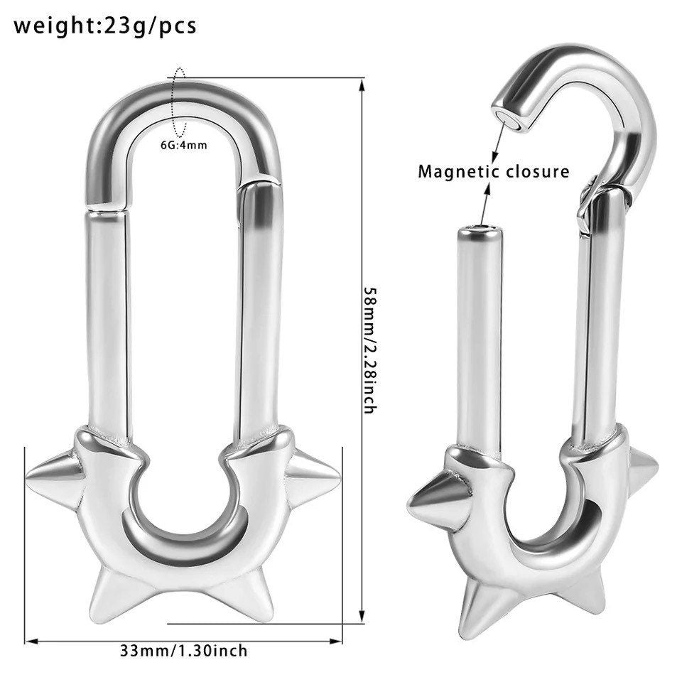 Safety Pin Ear Weights | Spike Ear Hanger - DustyJewelz