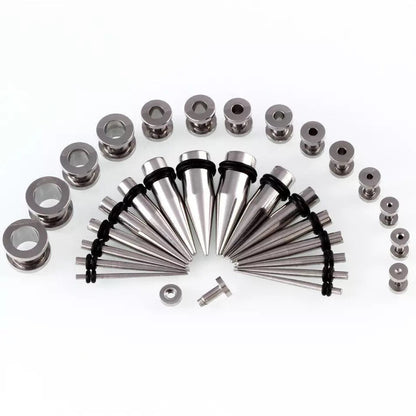 Silver Surgical Steel Taper & Screw Back Tunnel Kit | 36 Pieces - DustyJewelz