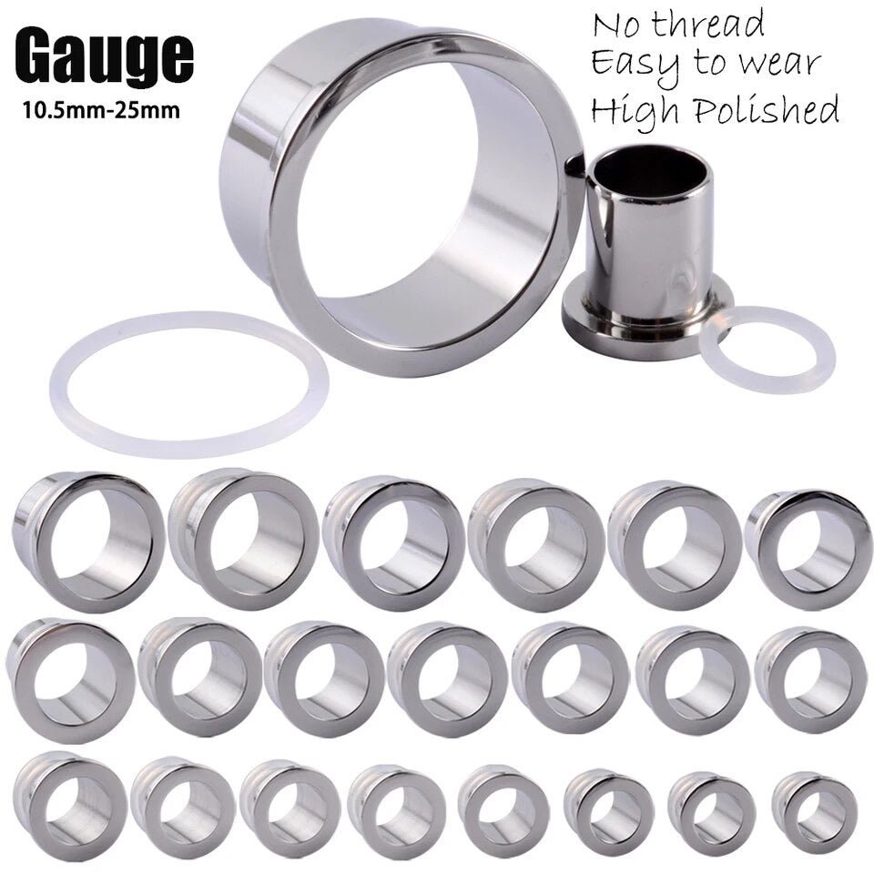 Single Flare Steel Tunnels | Dead Stretching Plugs| 10.5mm-25mm | 0.5mm Increments - DustyJewelz