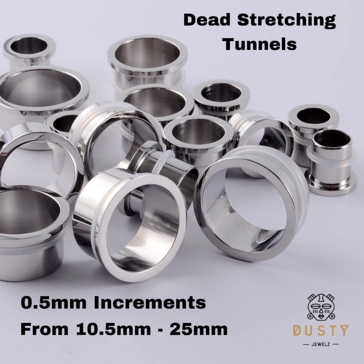 Single Flare Steel Tunnels | Dead Stretching Plugs| 10.5mm-25mm | 0.5mm Increments - DustyJewelz