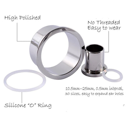 Single Flare Steel Tunnels | Dead Stretching Plugs| 10.5mm-25mm | 0.5mm Increments - DustyJewelz