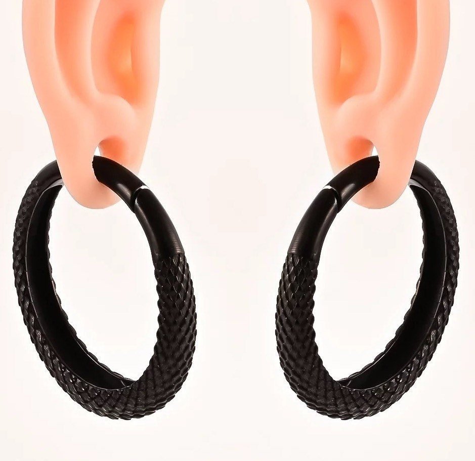 Snakeskin Hoops Ear Weights | Carved Hangers - DustyJewelz