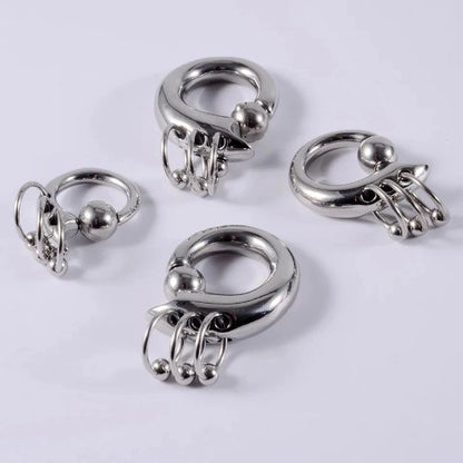 Spring Loaded Ball Closure Triple Ring Detail - DustyJewelz