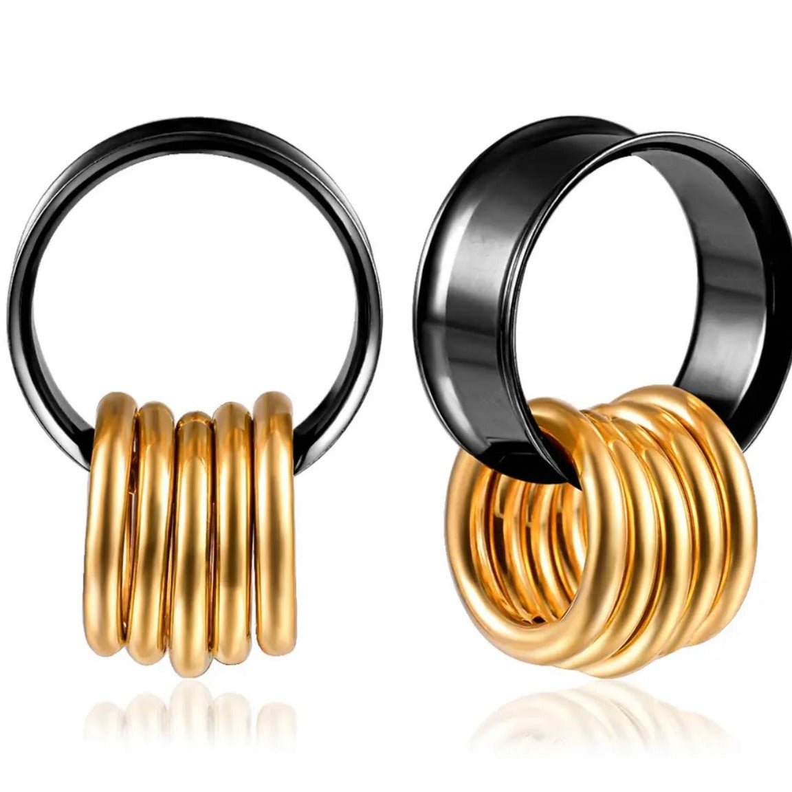 Steel Tunnels And Ring Stack Set | Steel Eyelets With Dangle Rings - DustyJewelz